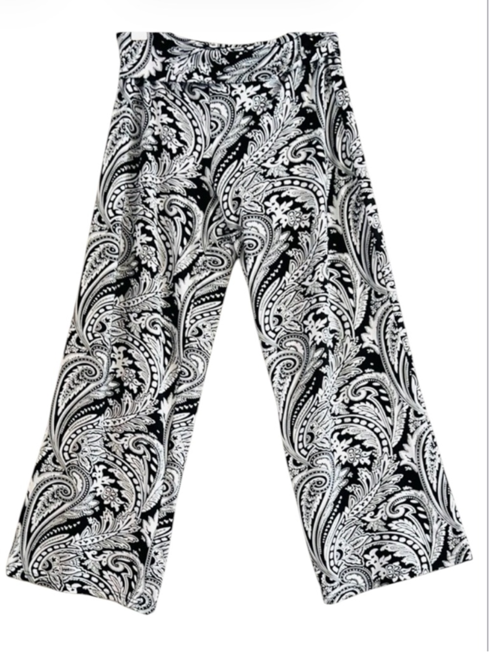 WHITE MARK Paisley Wide Leg Pants Pull On Elastic Waist Black White Size XL